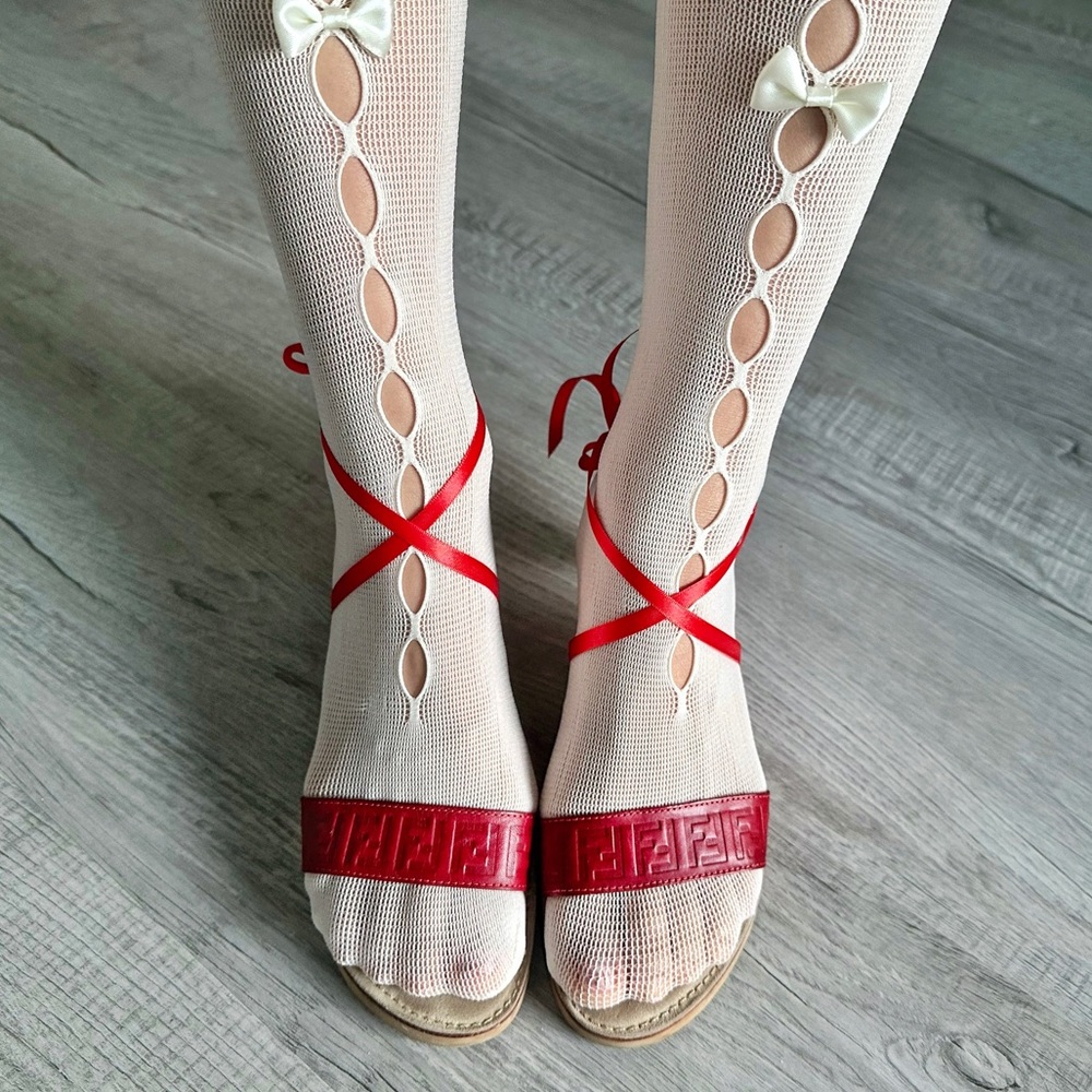 FENDI Vintage Zucca FF Logo Kitten Heels Sandals Slides